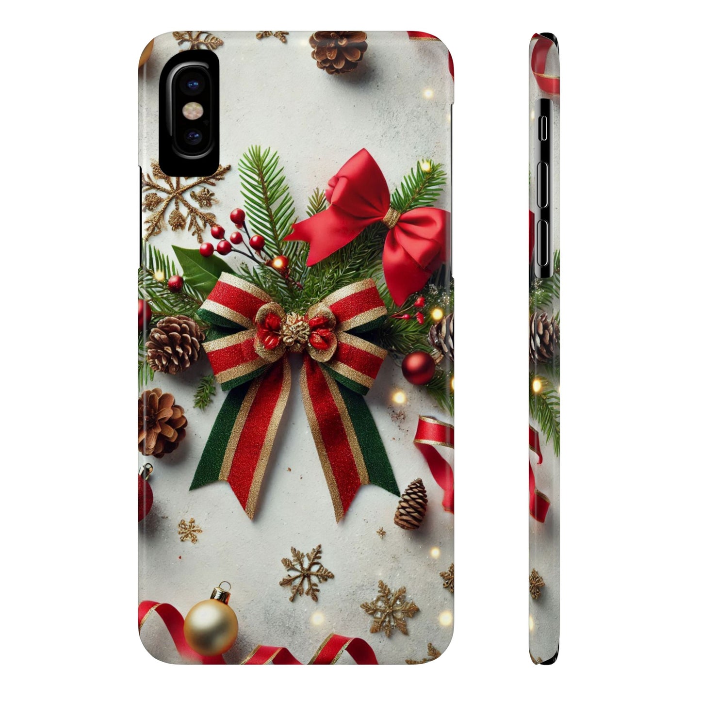 Christmas Red and Green Bow with White Base Slim Phone Case - FC-103