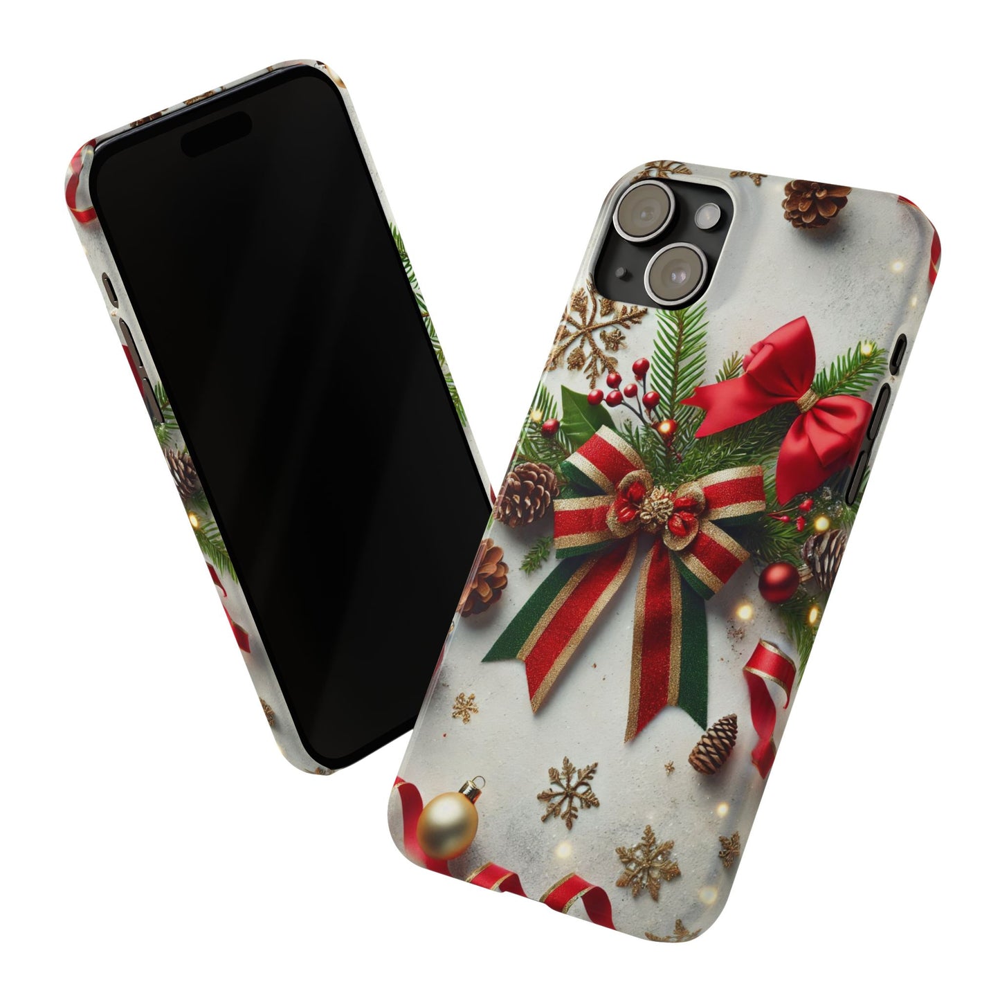 Christmas Red and Green Bow with White Base Slim Phone Case - FC-103