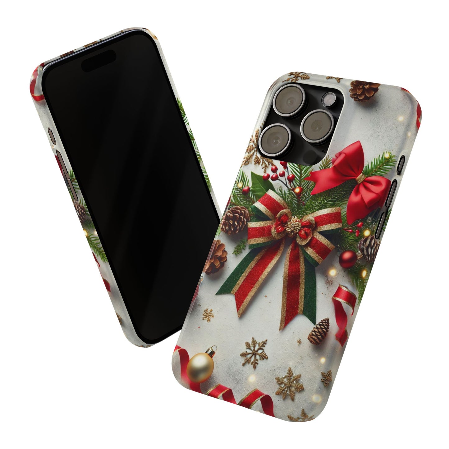 Christmas Red and Green Bow with White Base Slim Phone Case - FC-103