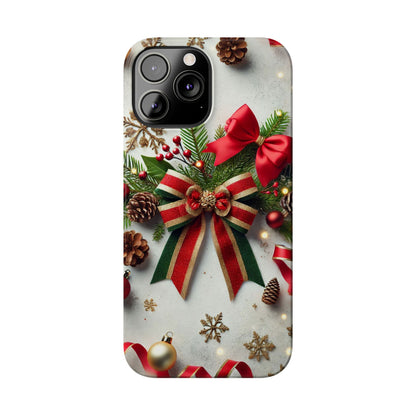 Christmas Red and Green Bow with White Base Slim Phone Case - FC-103