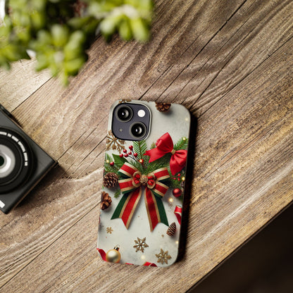 Christmas Red and Green Bow with White Base Slim Phone Case - FC-103