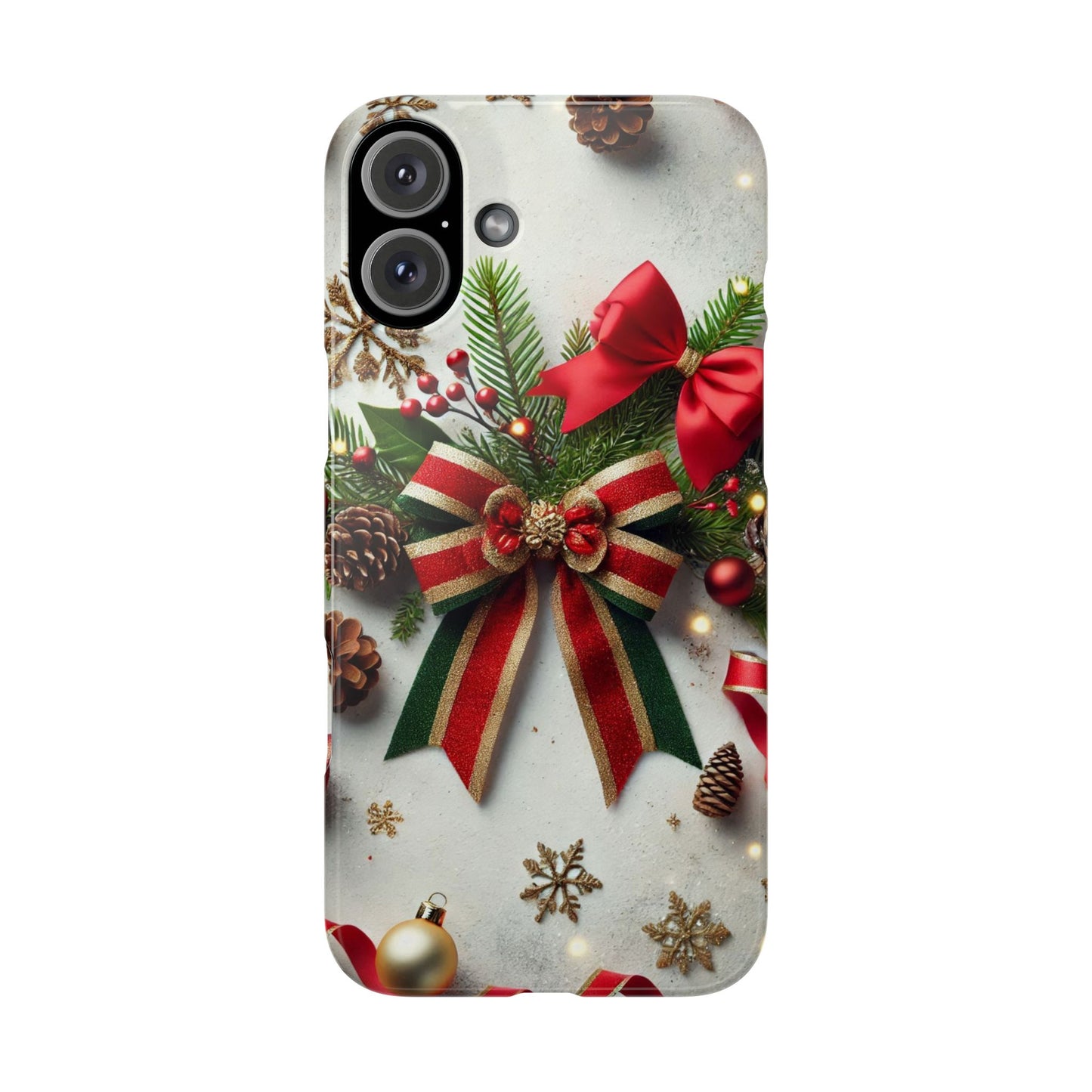 Christmas Red and Green Bow with White Base Slim Phone Case - FC-103