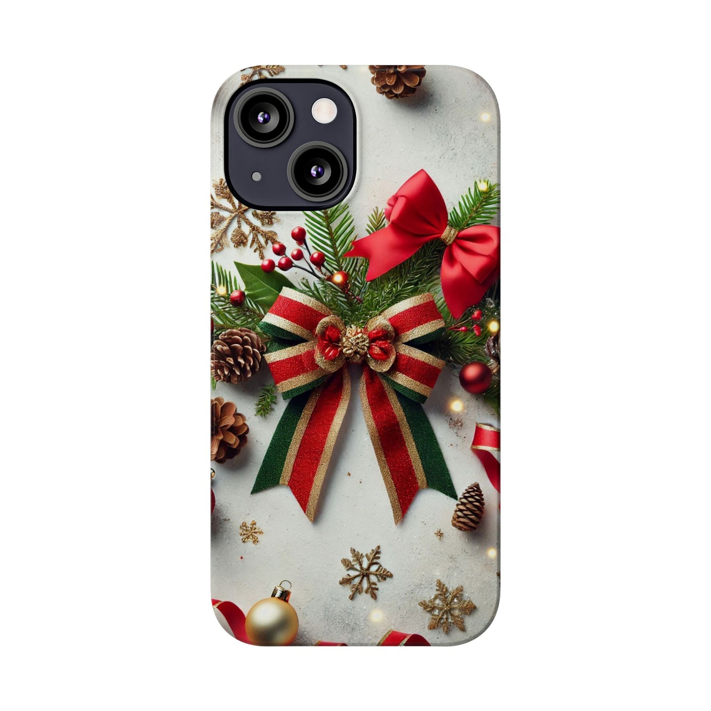 Christmas Red and Green Bow with White Base Slim Phone Case - FC-103