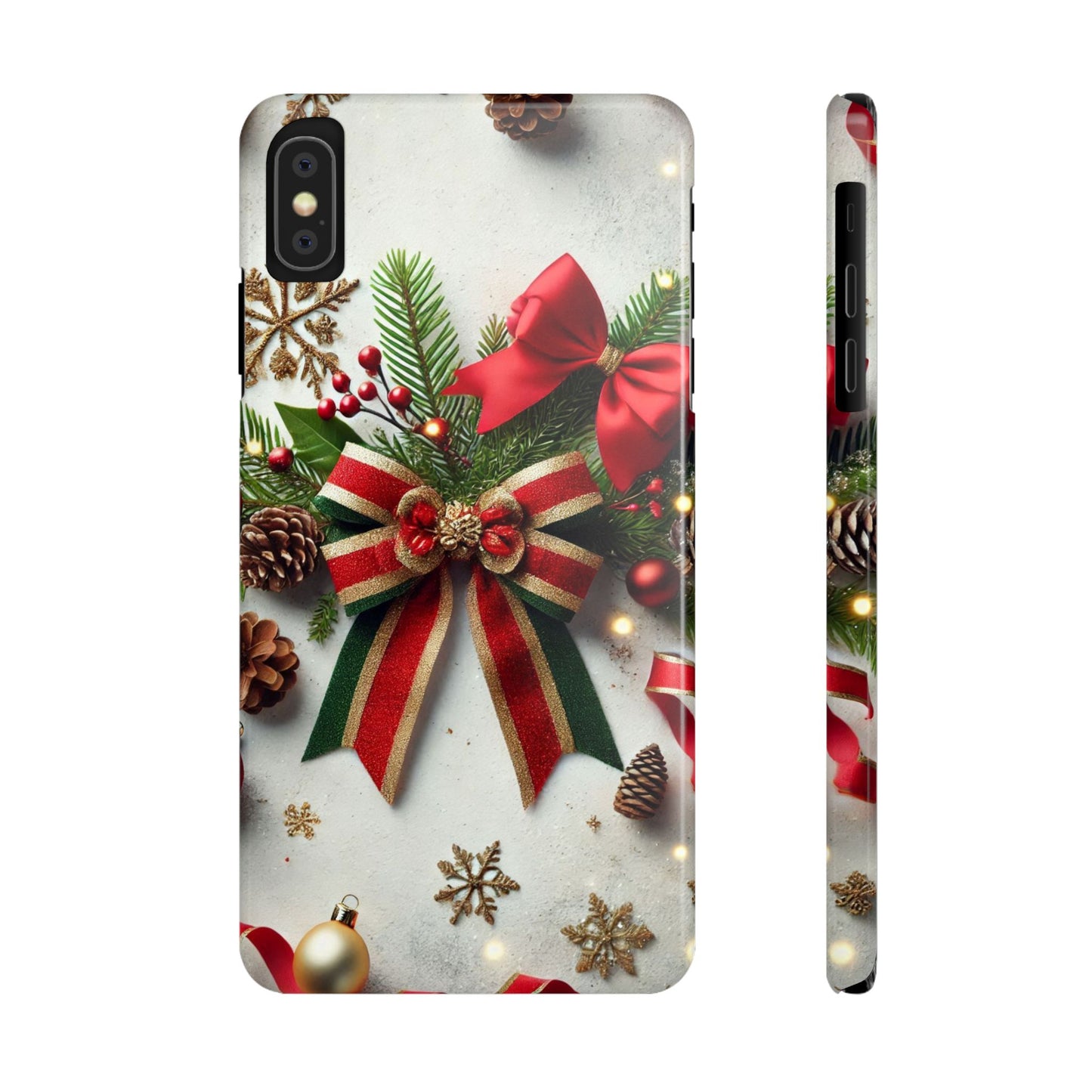 Christmas Red and Green Bow with White Base Slim Phone Case - FC-103