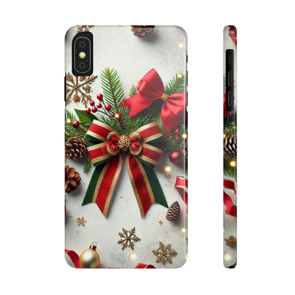 Christmas Red and Green Bow with White Base Slim Phone Case - FC-103