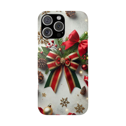 Christmas Red and Green Bow with White Base Slim Phone Case - FC-103