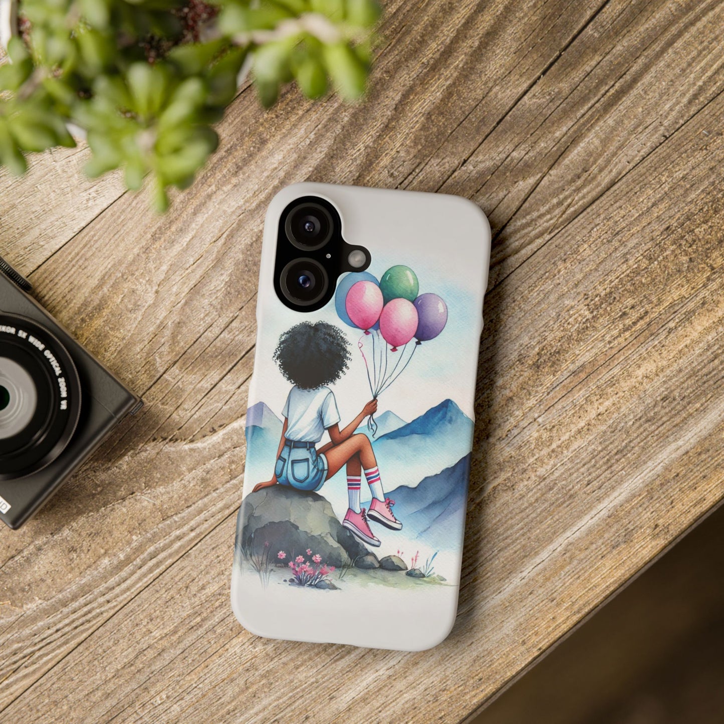 Watercolor Cut Girl in Mountain Slim Cases