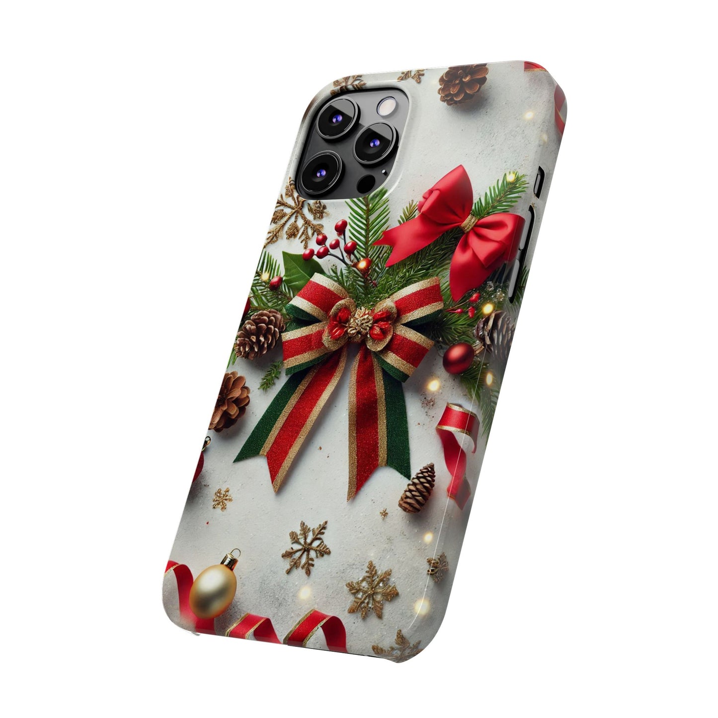 Christmas Red and Green Bow with White Base Slim Phone Case - FC-103