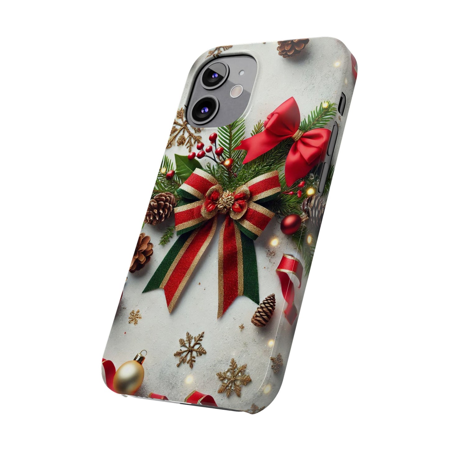 Christmas Red and Green Bow with White Base Slim Phone Case - FC-103