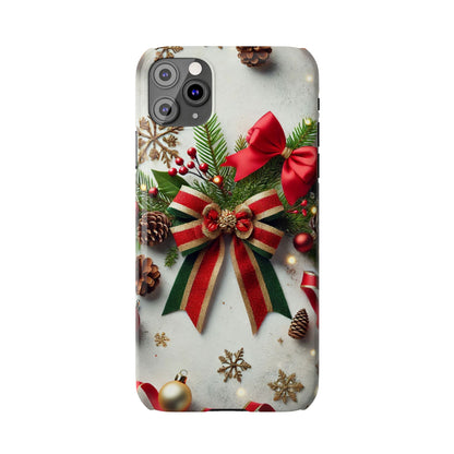 Christmas Red and Green Bow with White Base Slim Phone Case - FC-103