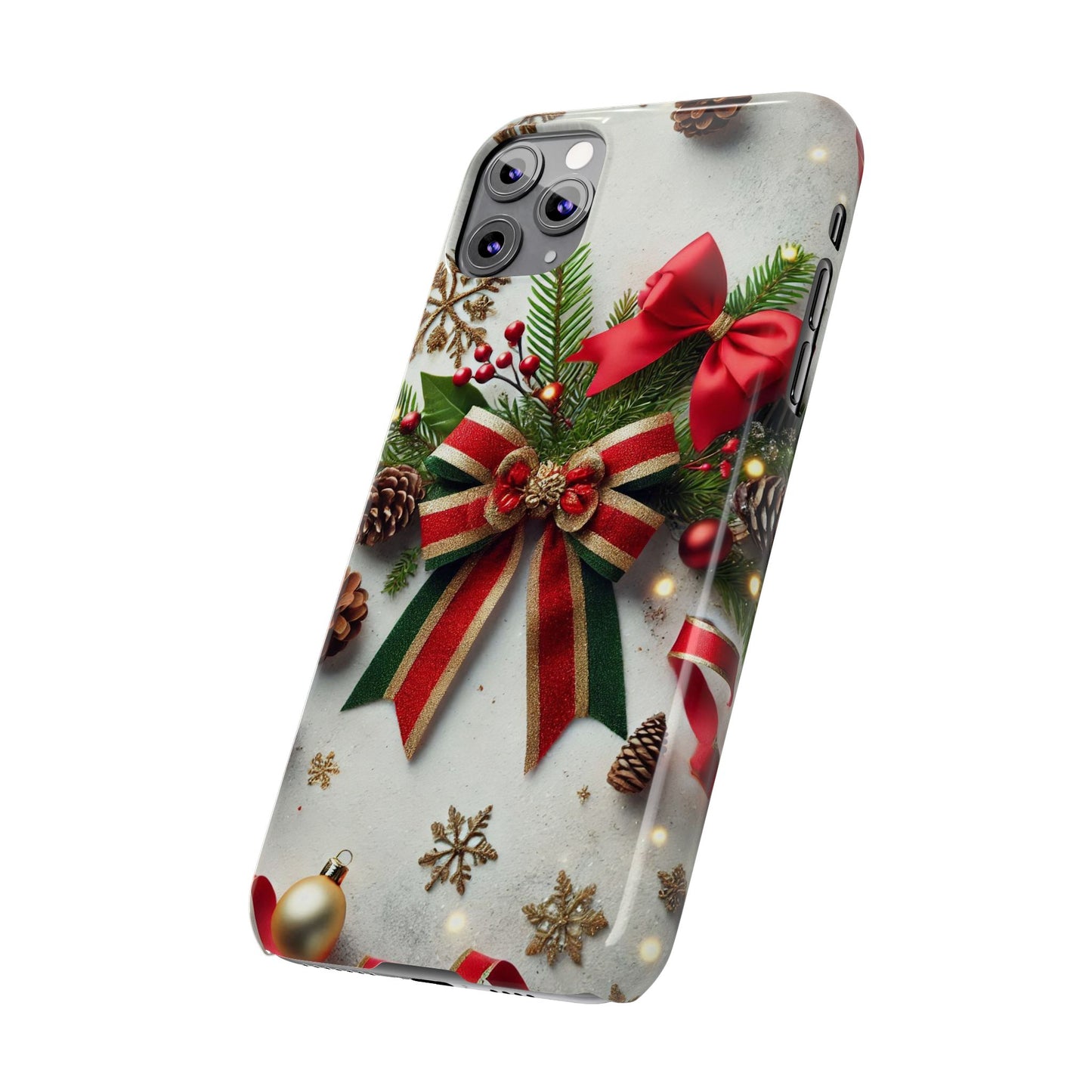 Christmas Red and Green Bow with White Base Slim Phone Case - FC-103