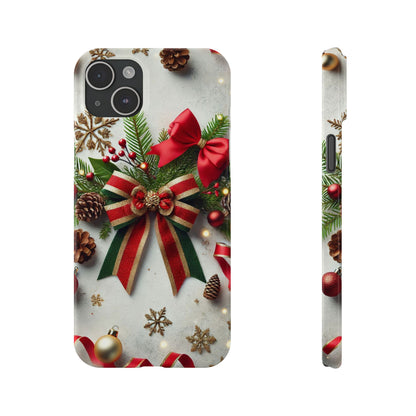 Christmas Red and Green Bow with White Base Slim Phone Case - FC-103