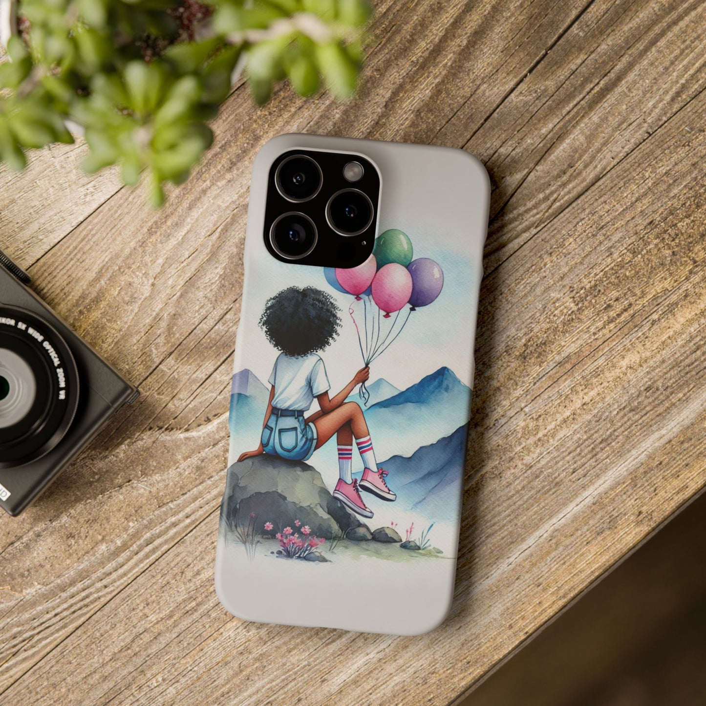 Watercolor Cut Girl in Mountain Slim Cases