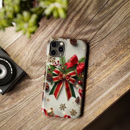 Christmas Red and Green Bow with White Base Slim Phone Case - FC-103