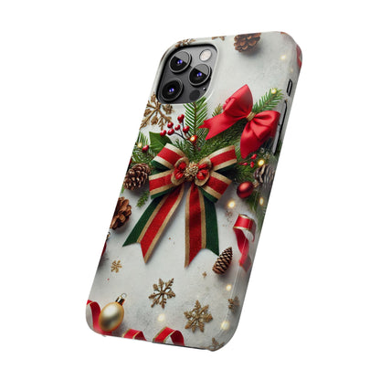 Christmas Red and Green Bow with White Base Slim Phone Case - FC-103