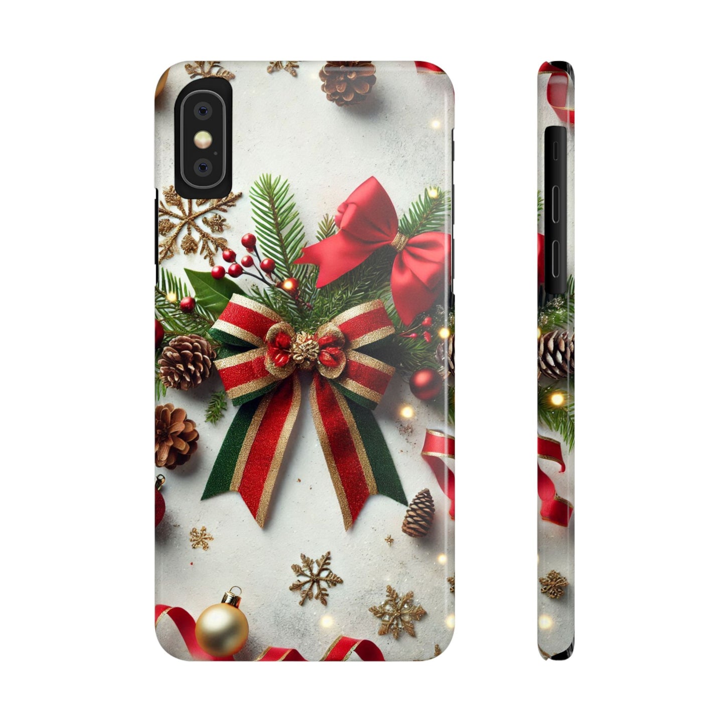 Christmas Red and Green Bow with White Base Slim Phone Case - FC-103