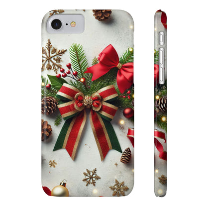 Christmas Red and Green Bow with White Base Slim Phone Case - FC-103