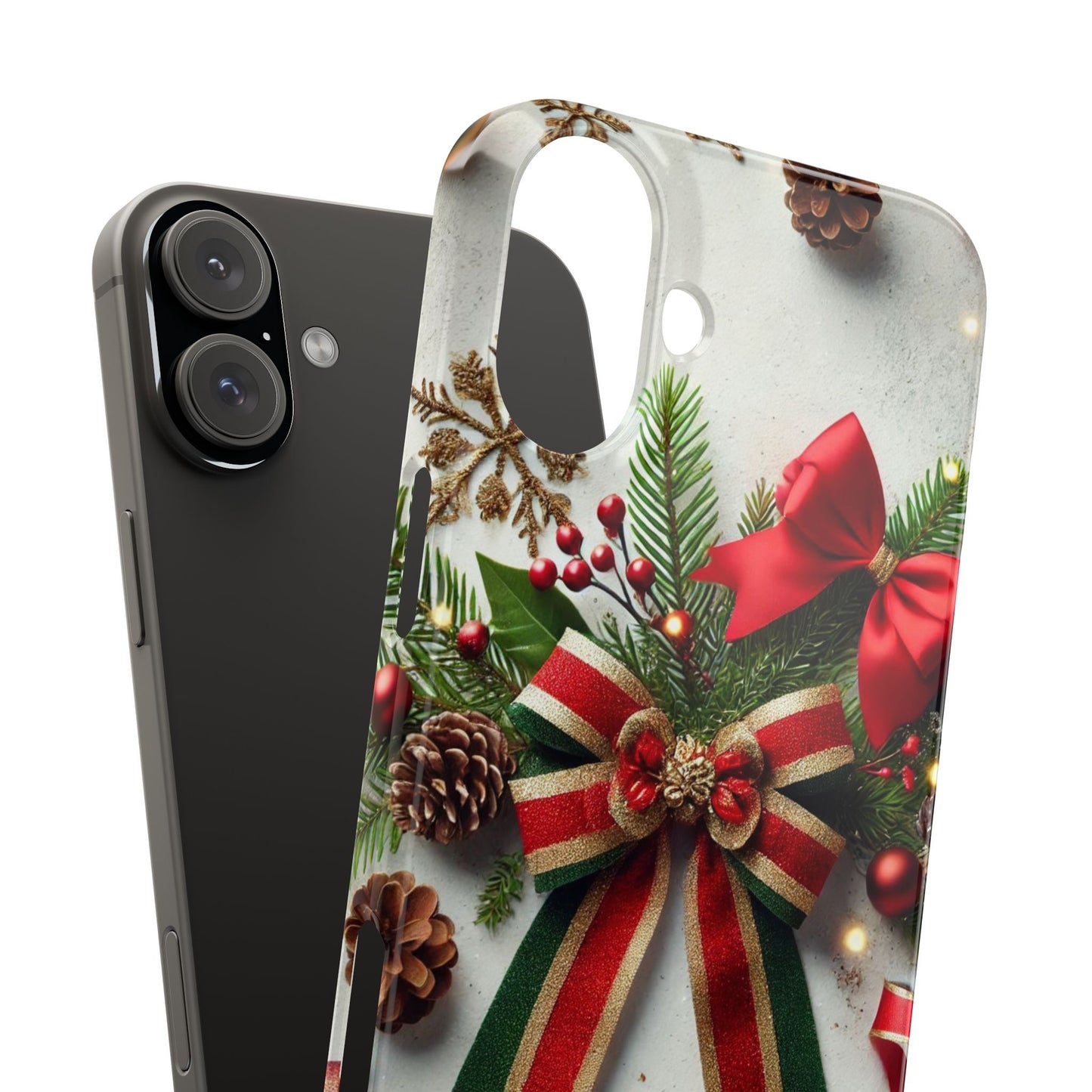 Christmas Red and Green Bow with White Base Slim Phone Case - FC-103