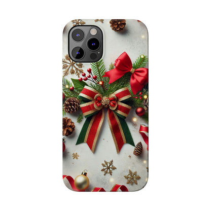 Christmas Red and Green Bow with White Base Slim Phone Case - FC-103