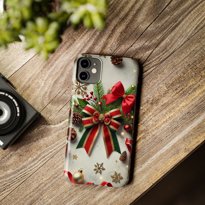 Christmas Red and Green Bow with White Base Slim Phone Case - FC-103