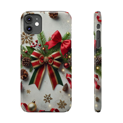 Christmas Red and Green Bow with White Base Slim Phone Case - FC-103