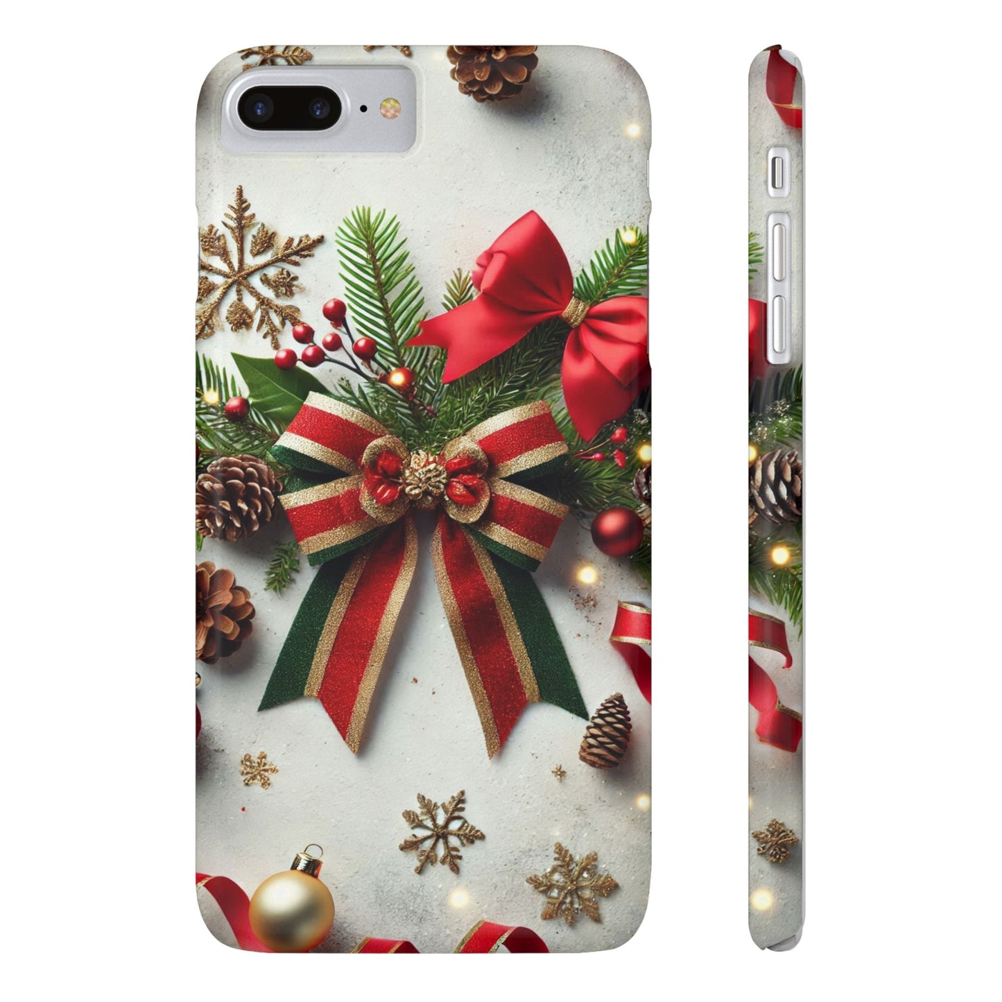 Christmas Red and Green Bow with White Base Slim Phone Case - FC-103