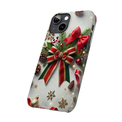 Christmas Red and Green Bow with White Base Slim Phone Case - FC-103