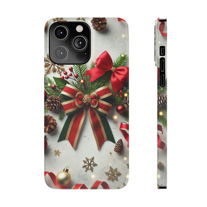 Christmas Red and Green Bow with White Base Slim Phone Case - FC-103