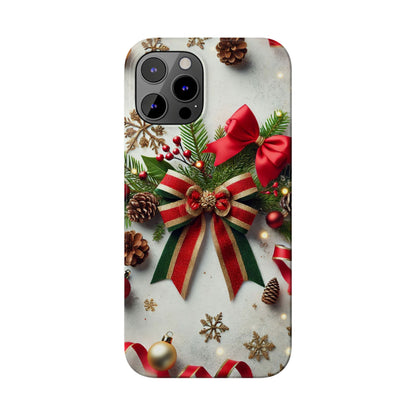 Christmas Red and Green Bow with White Base Slim Phone Case - FC-103