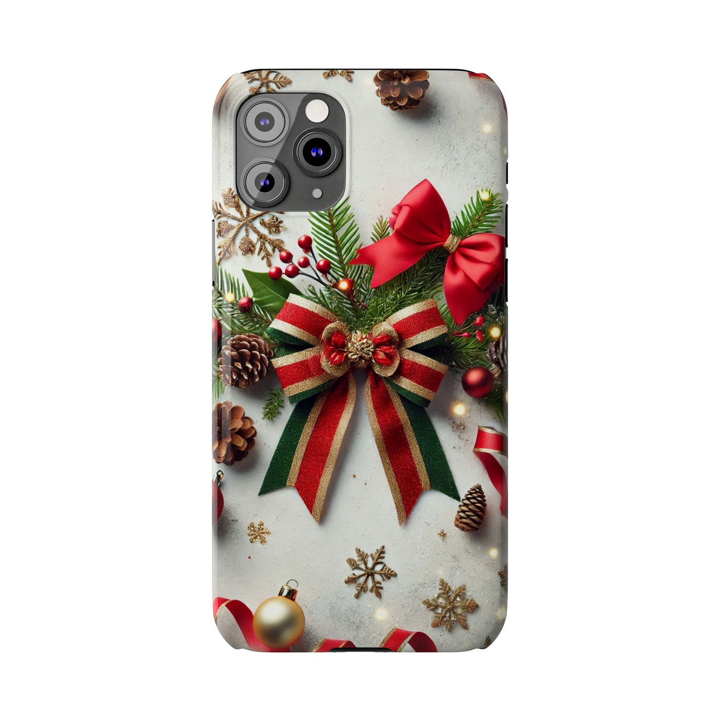 Christmas Red and Green Bow with White Base Slim Phone Case - FC-103