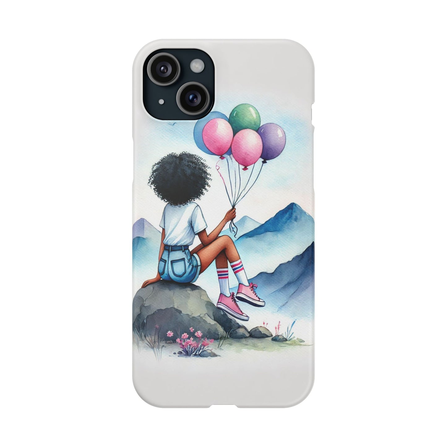 Watercolor Cut Girl in Mountain Slim Cases