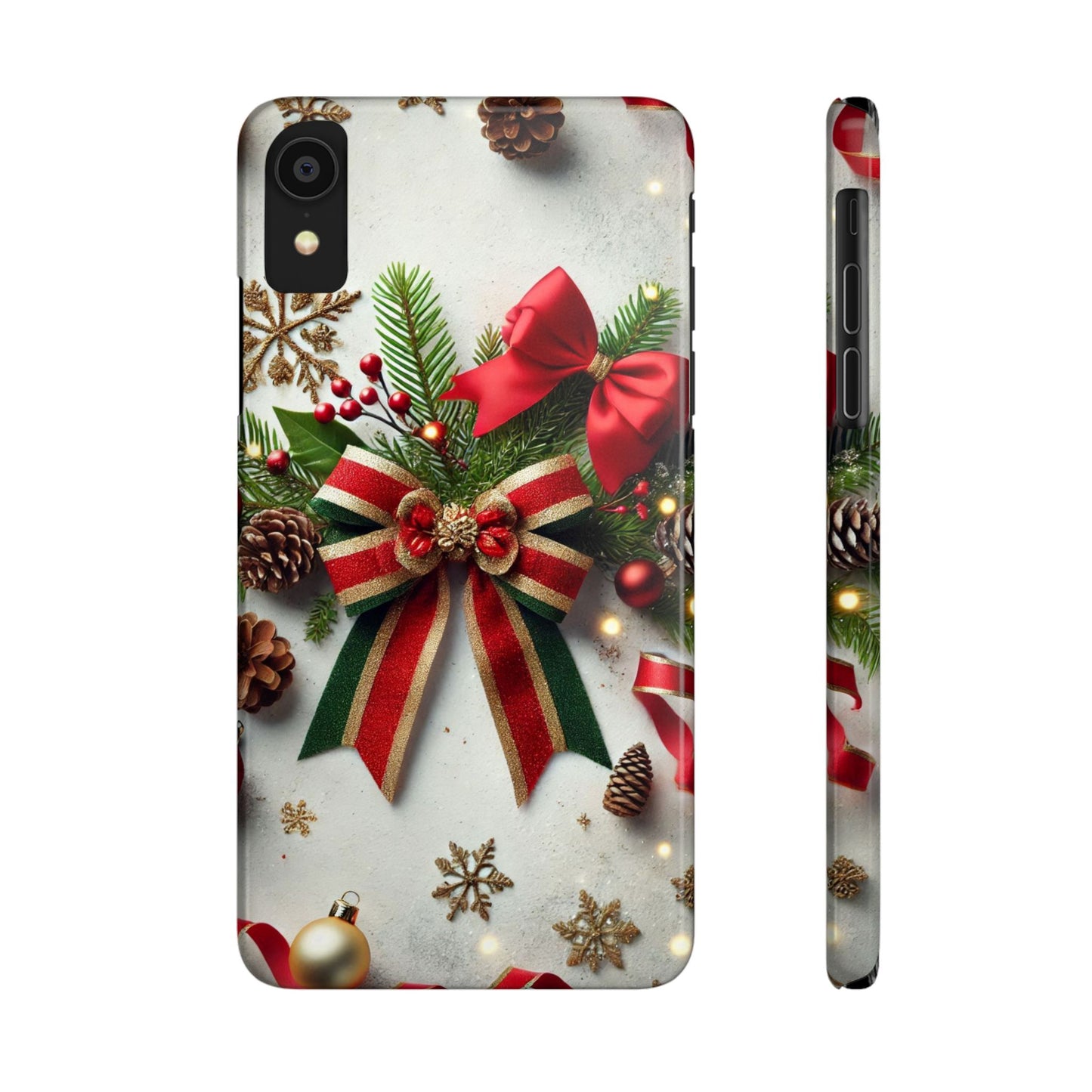 Christmas Red and Green Bow with White Base Slim Phone Case - FC-103