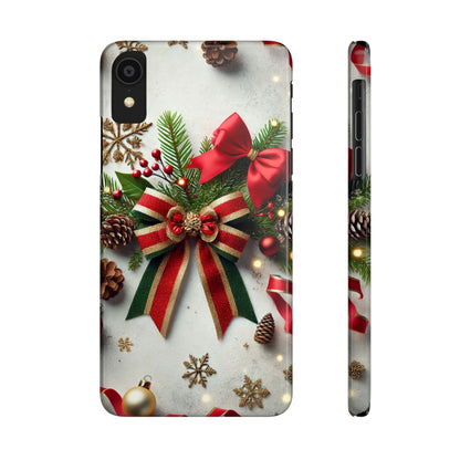 Christmas Red and Green Bow with White Base Slim Phone Case - FC-103