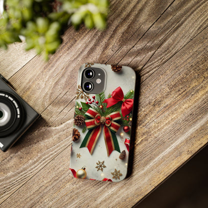 Christmas Red and Green Bow with White Base Slim Phone Case - FC-103