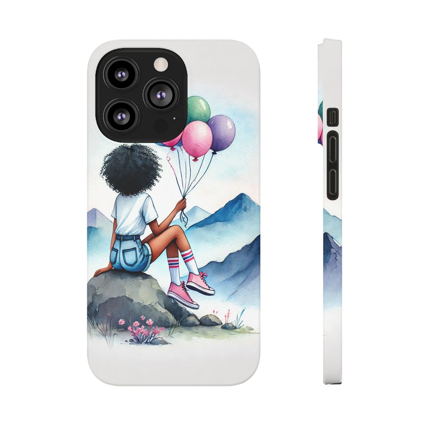 Watercolor Cut Girl in Mountain Slim Cases