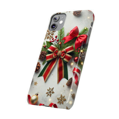 Christmas Red and Green Bow with White Base Slim Phone Case - FC-103