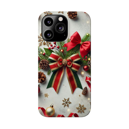 Christmas Red and Green Bow with White Base Slim Phone Case - FC-103