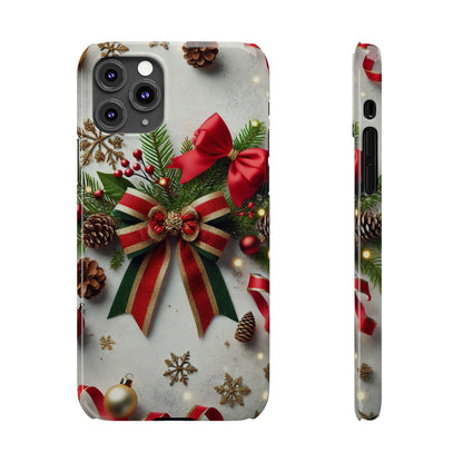 Christmas Red and Green Bow with White Base Slim Phone Case - FC-103