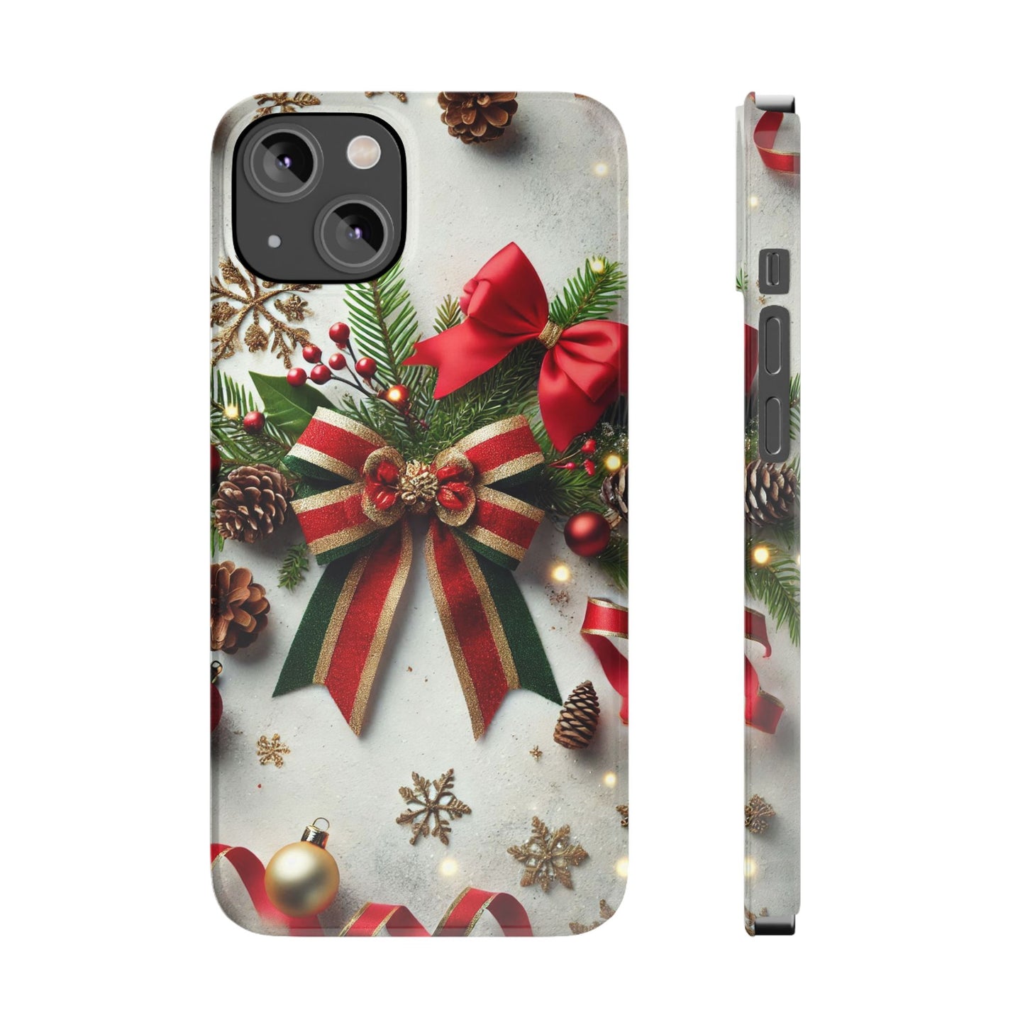 Christmas Red and Green Bow with White Base Slim Phone Case - FC-103