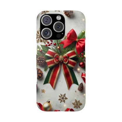 Christmas Red and Green Bow with White Base Slim Phone Case - FC-103