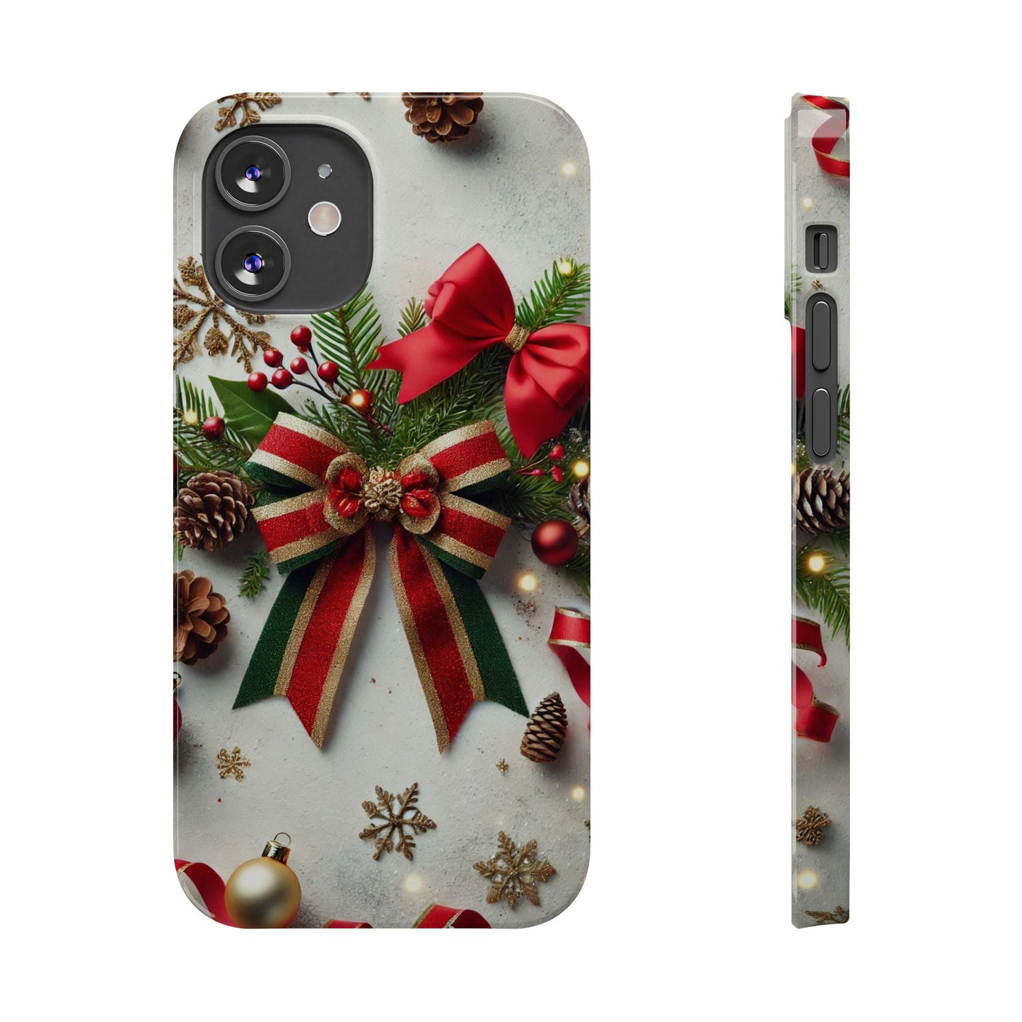 Christmas Red and Green Bow with White Base Slim Phone Case - FC-103