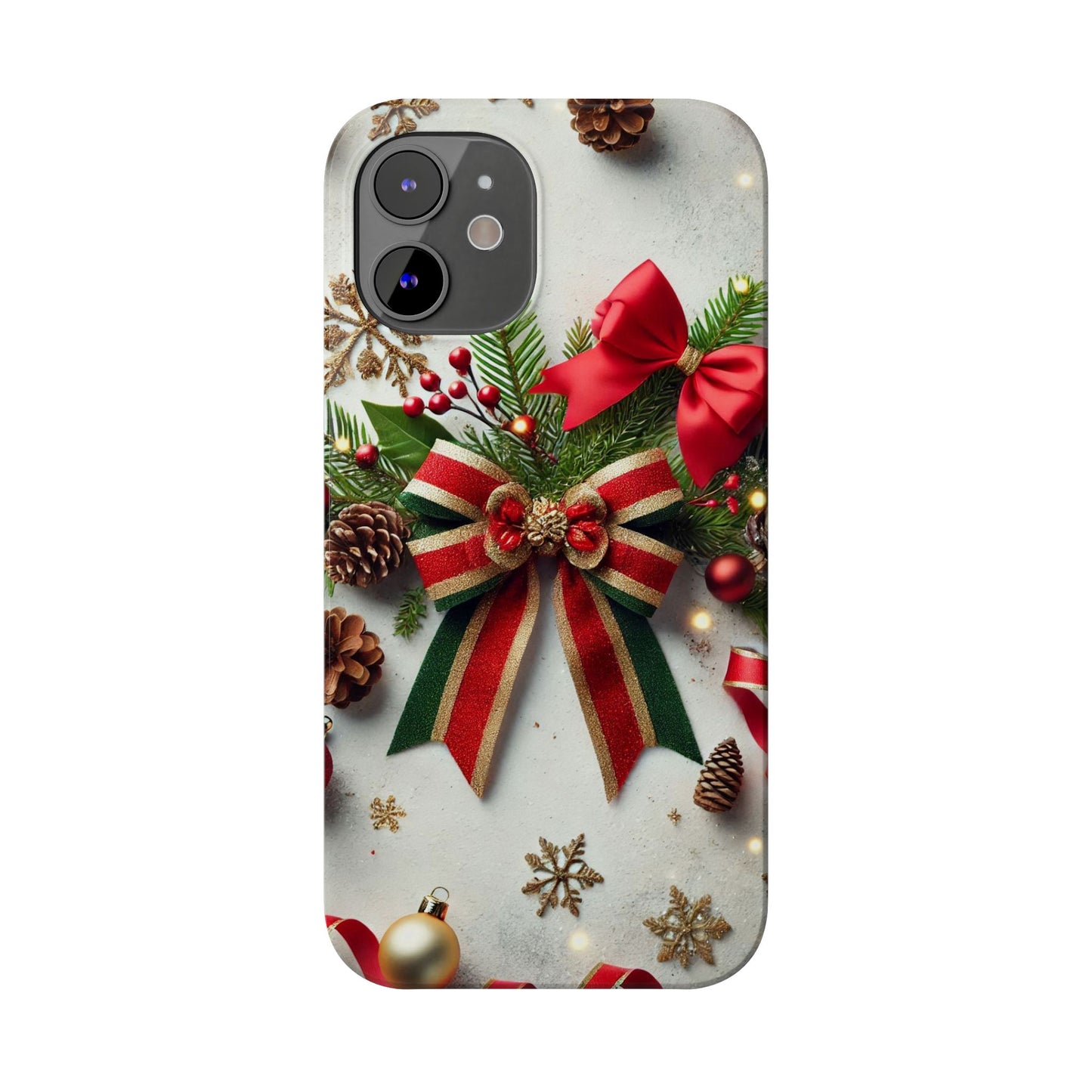 Christmas Red and Green Bow with White Base Slim Phone Case - FC-103