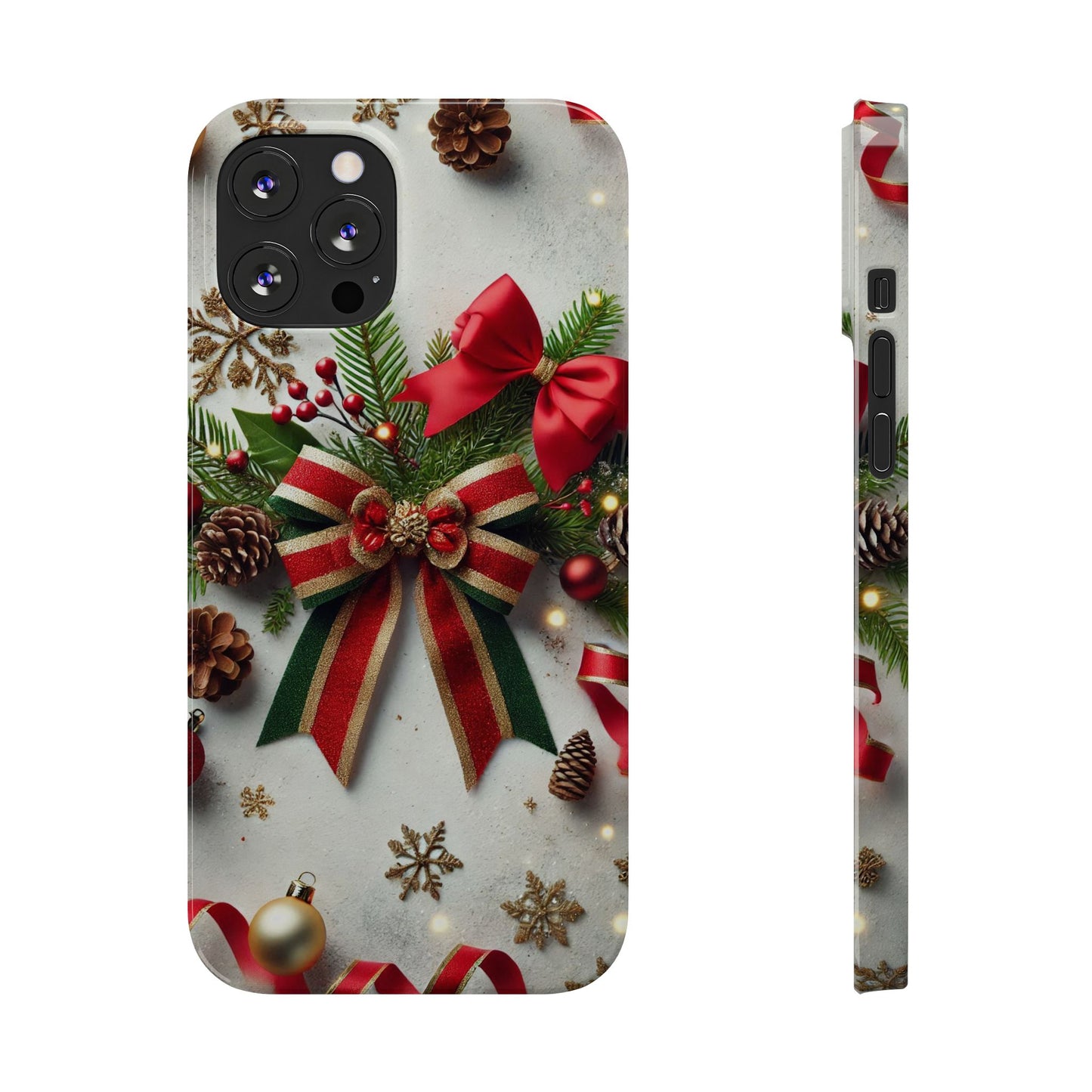 Christmas Red and Green Bow with White Base Slim Phone Case - FC-103