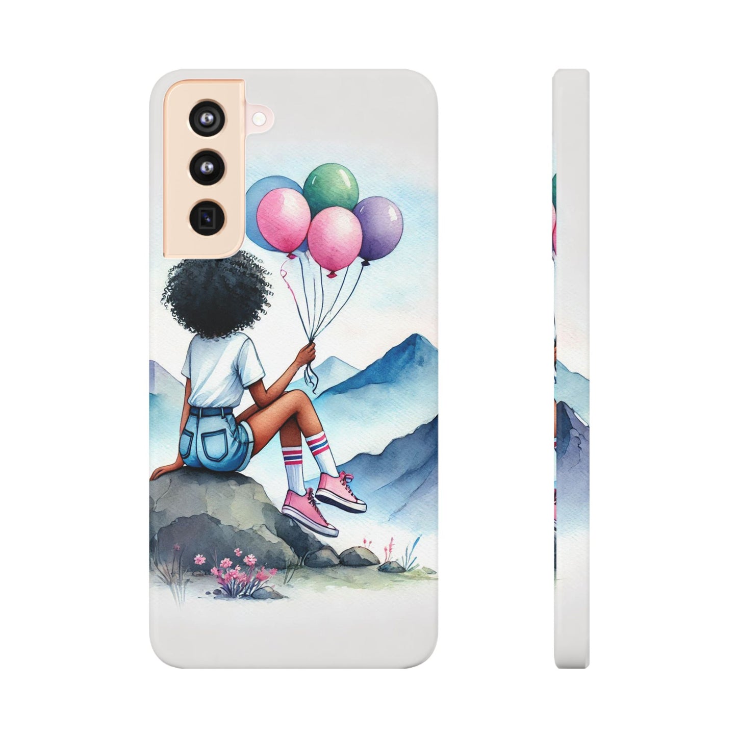 Watercolor Cut Girl in Mountain Slim Cases