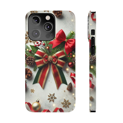 Christmas Red and Green Bow with White Base Slim Phone Case - FC-103