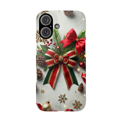 Christmas Red and Green Bow with White Base Slim Phone Case - FC-103