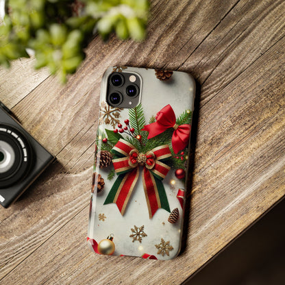 Christmas Red and Green Bow with White Base Slim Phone Case - FC-103