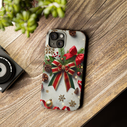 Christmas Red and Green Bow with White Base Slim Phone Case - FC-103