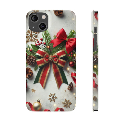 Christmas Red and Green Bow with White Base Slim Phone Case - FC-103