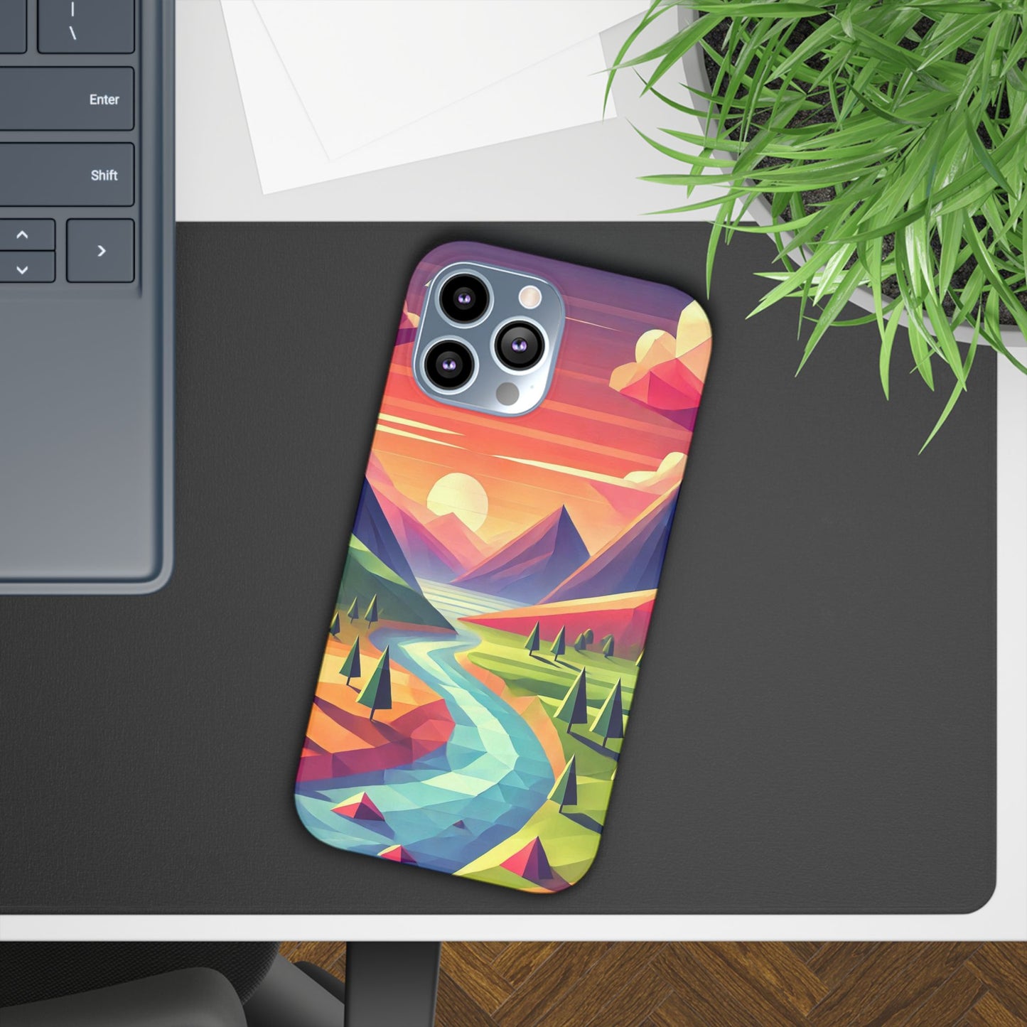 Low-Poly Style Landscape Slim Cases